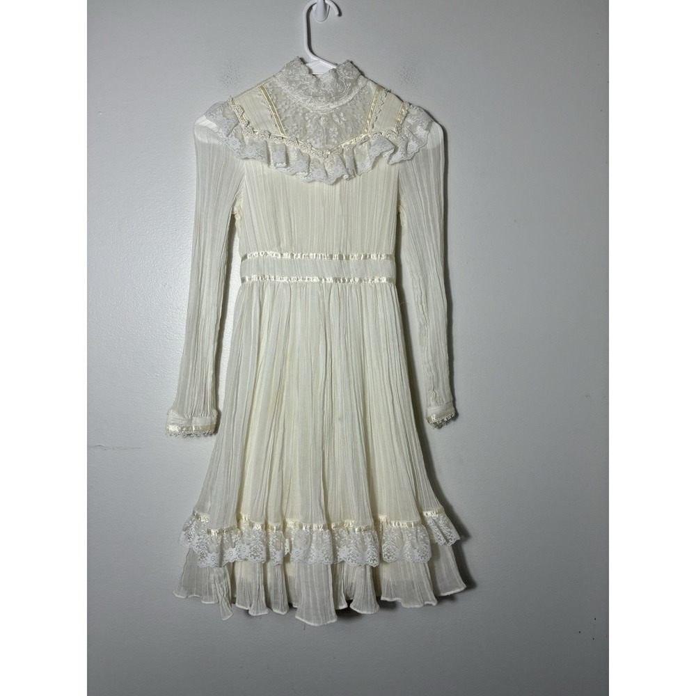 vintage gunne sax plissé Prairie Dress White Lace 70's Best For Girls Sz 12